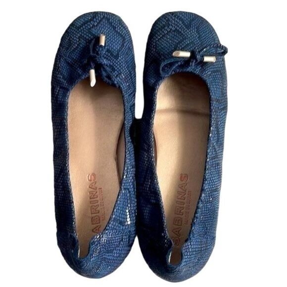 Sabrinas Blue Leather Snakeskin Ballet Comfort Flats Shoes Slip-On Size 38 - Picture 8 of 11